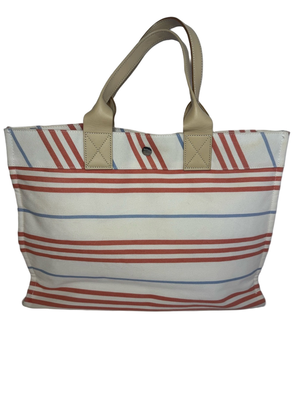 #330 Burberry London Blue Label Striped Canvas & Leather Tote Bag